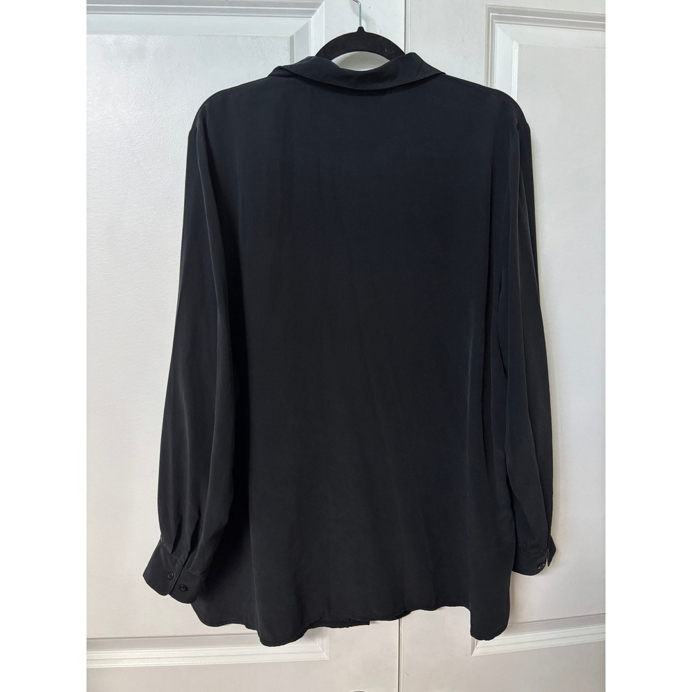 Black 100% Silk Button Down Long Sleeve Collared Shirt Blouse 16 - Picture 2 of 6